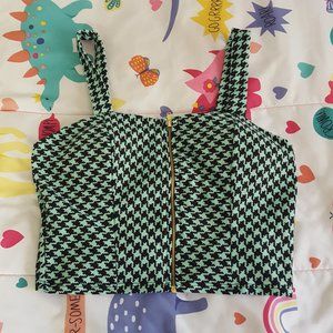 pastel green houndstooth print sweetheart bustier crop top